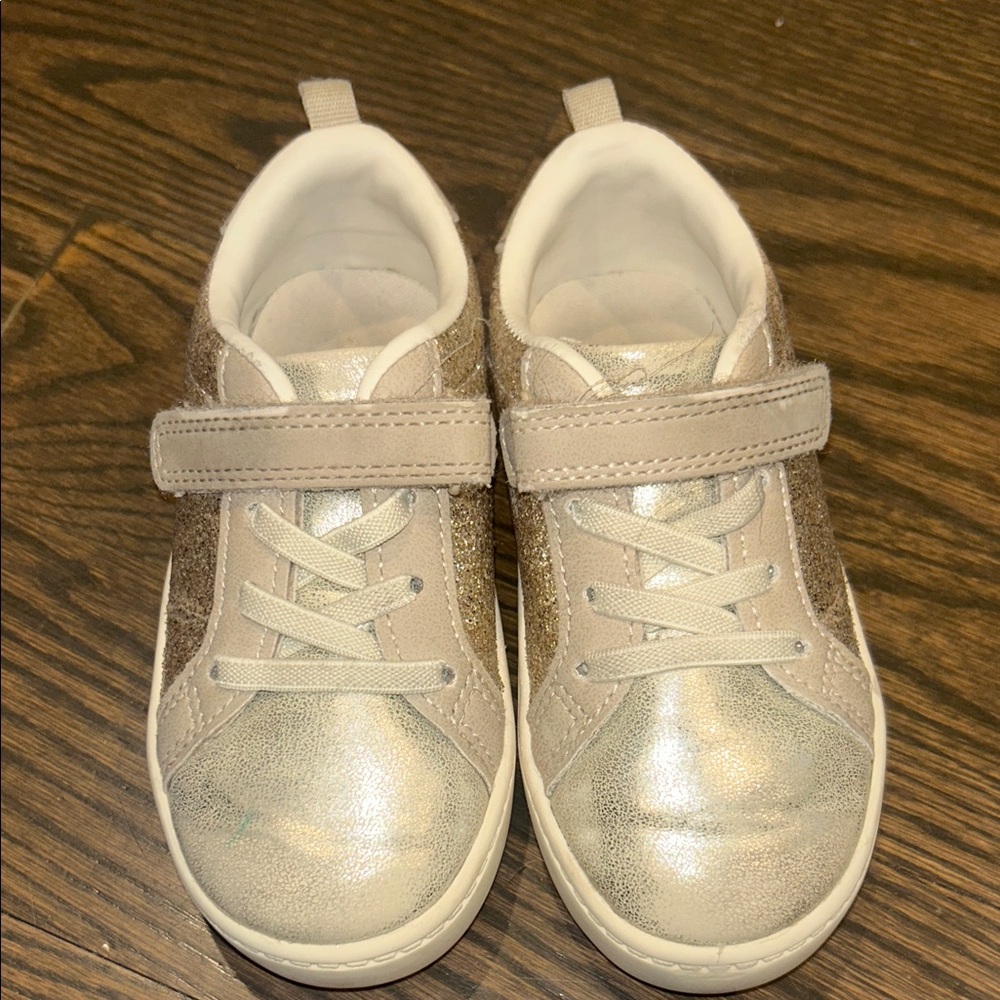Carter's Shimmery Champagne Pink Kids Sneakers with Hook-and-Loop Strap. 8